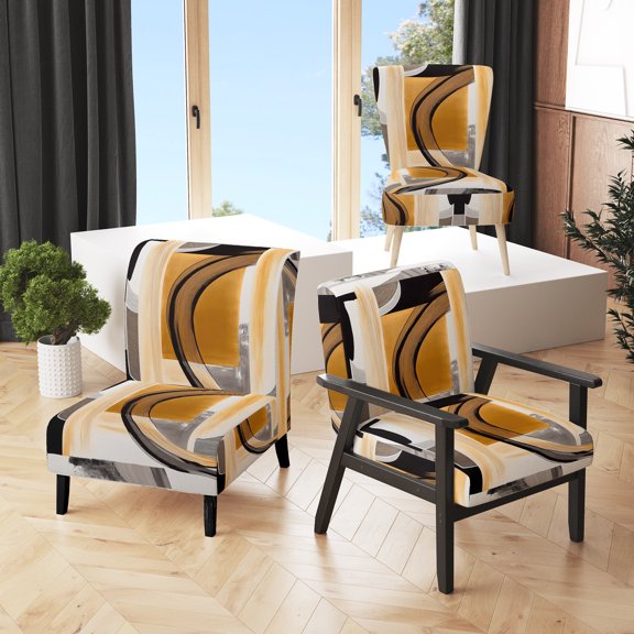 Designart "Glamorous Art Deco Abstraction III" Black Abstract Upholstered Accent Chair - Modern Arm Chair For Bedroom