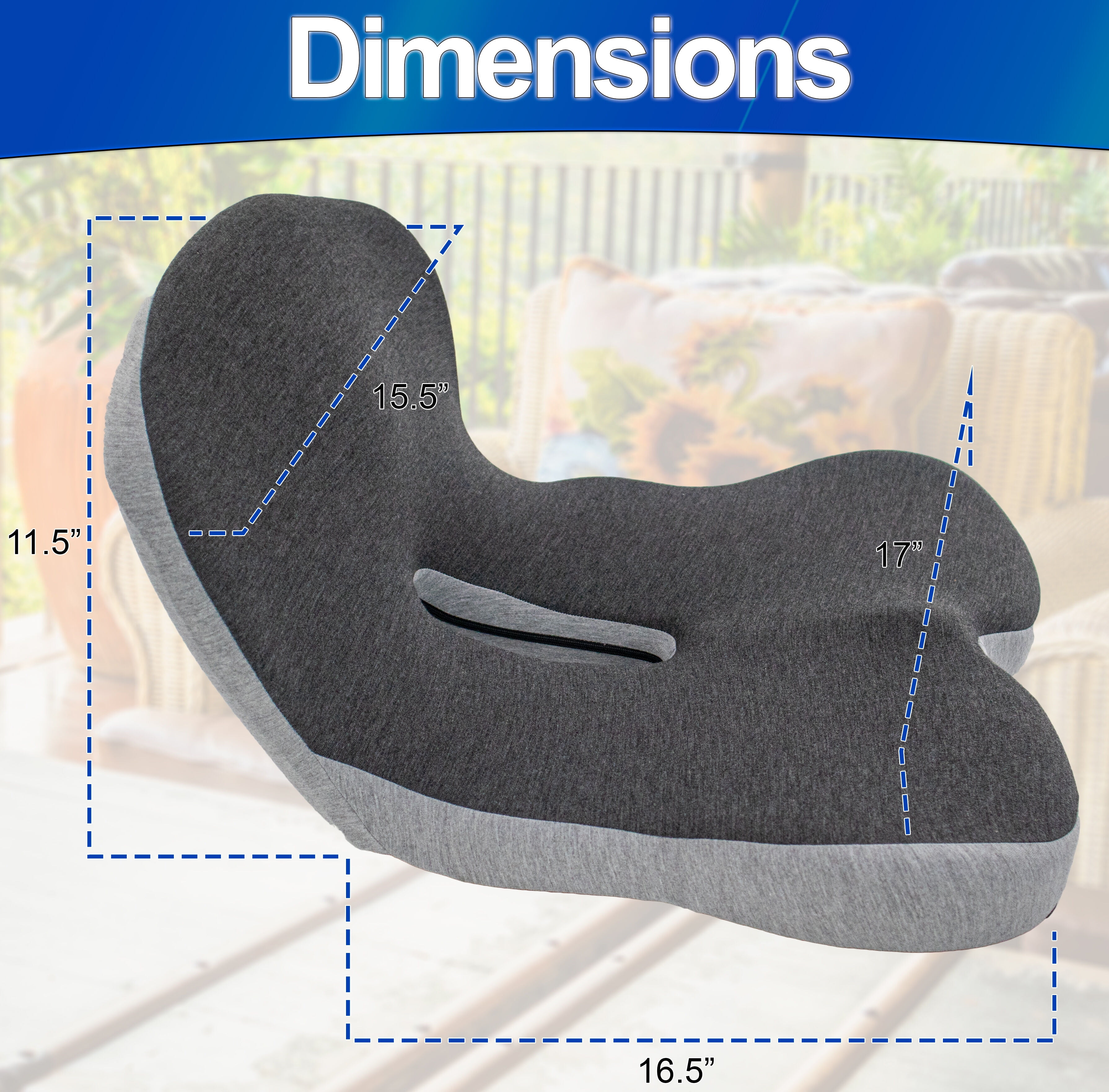 Ergonomic Memory Foam Seat Cushion with Lumbar Support, Contoured U-Shaped Design, Non-Slip Grips and Removable Washable Cover - Dark Grey
