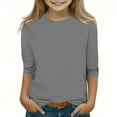thumbnail image 3 of Efsteb 3/4 Sleeve Shirts for Girls Kids Round Neck Three-quarter Sleeve Tops Comfy Casual Loose Cute Solid Color Summer Tee Shirt(Gray,7-8 Years ), 3 of 5