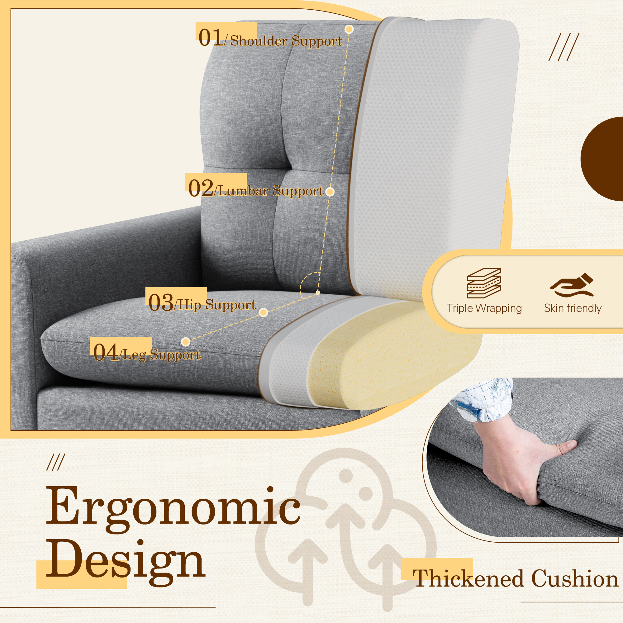 Homall Accent Chair Mid Century Modern Fabric Upholstered Tufted Armchair Wood Legs Lounge Chair for Living Room,Set of 2,Gray
