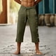 thumbnail image 5 of Pantalones de Lino Ligeros Decorativos con Botones Divididos con Doblado 3/4 de Longitud para Hombres, Pantalones de Verano Casuales con Bolsillos, 5 of 7