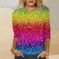 thumbnail image 2 of Women's Summer Sparkle Sequin Tshirt 3/4 Sleeve Casual Crew Neck Dressy Blouses Trendy 2025 Loose Fit Floral Pullover Tops, 2 of 4