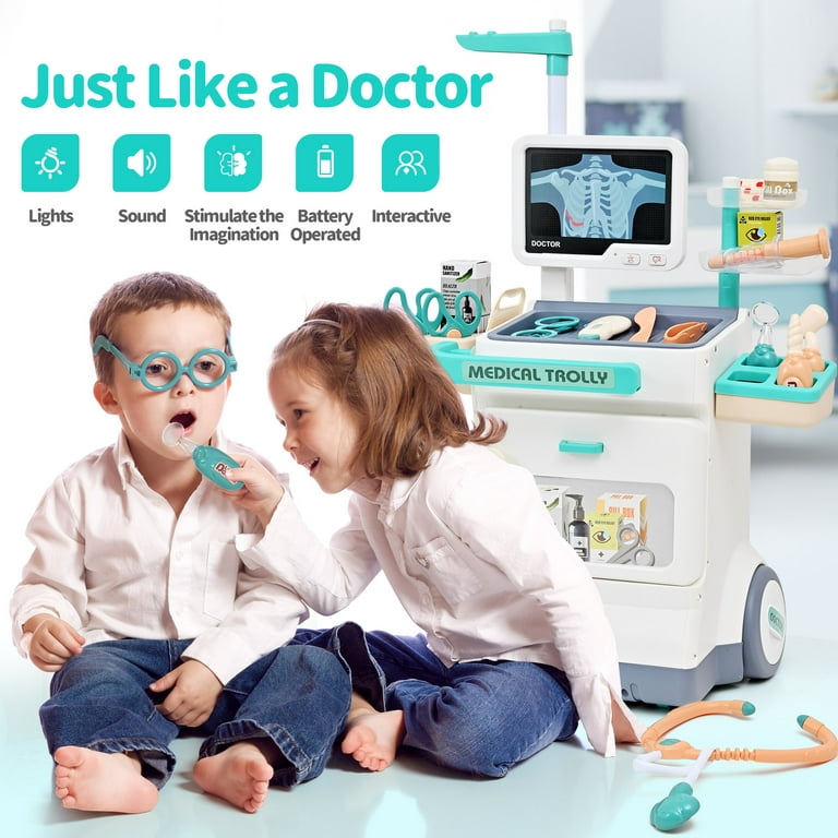 TOPFOX Kids Medical Role Play Set, 26PCS Medical Cart Toy for