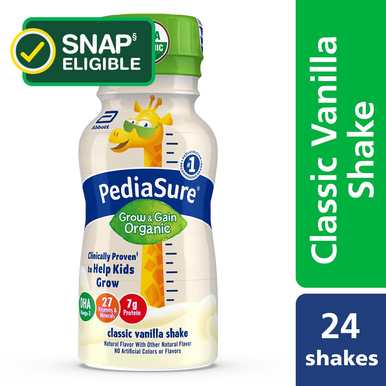 PediaSure Grow & Gain Organic Vanilla Liquid, 8 oz Bottle (Count 24