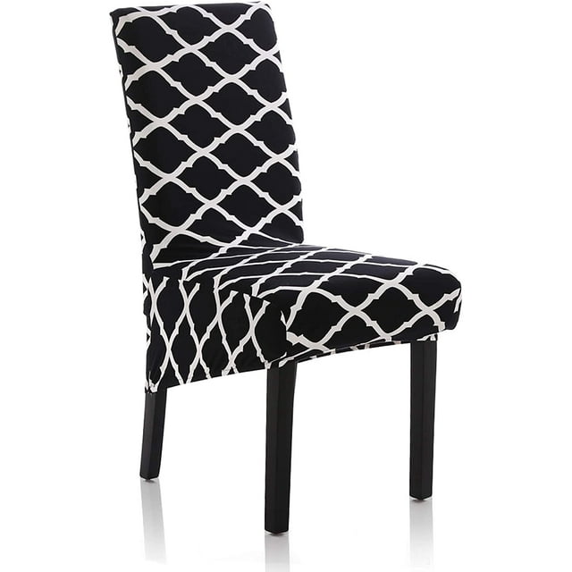 Stretch Dining Chair Slipcovers, Removable Washable Soft Spandex Geometric Print Large Dining Room Chair Covers for Kitchen Hotel Table Banquet (2 Per Set, Black)