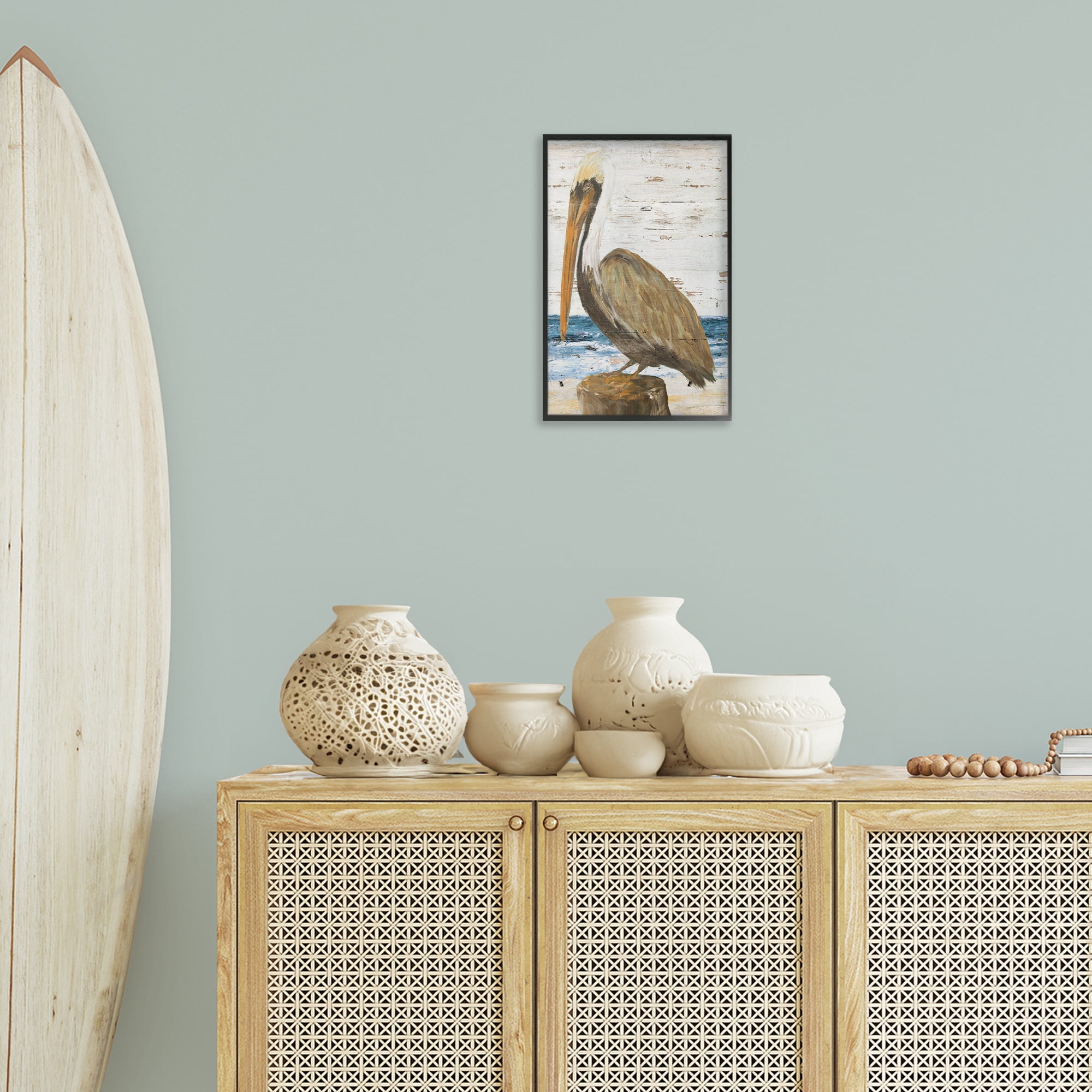 Stupell Industries Rustic Ocean Pelican Animals & Insects Painting Black Framed Art Print Wall Art, 12 x 18