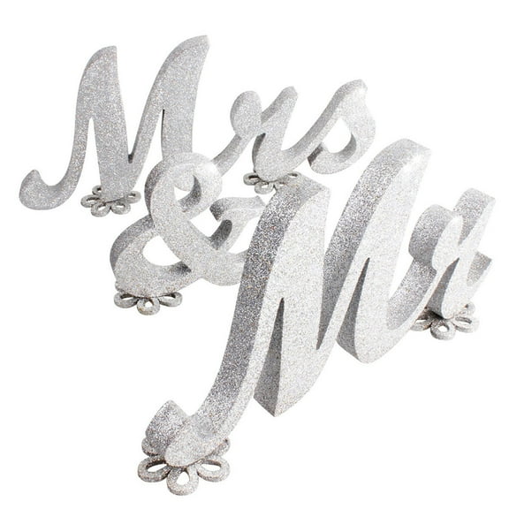 WHAMVOX Mr & Mrs Wooden Sign for Wedding Decorations Delicately Crafted Silver Freestanding Design 7.5 Inches