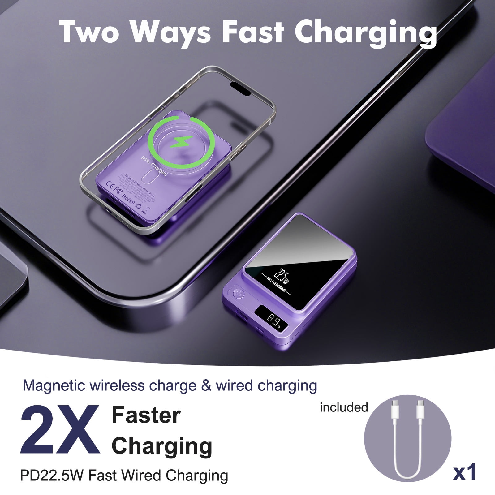 chicarygo Wireless Power Bank, 10000mAh, Magnetic Fast Charging