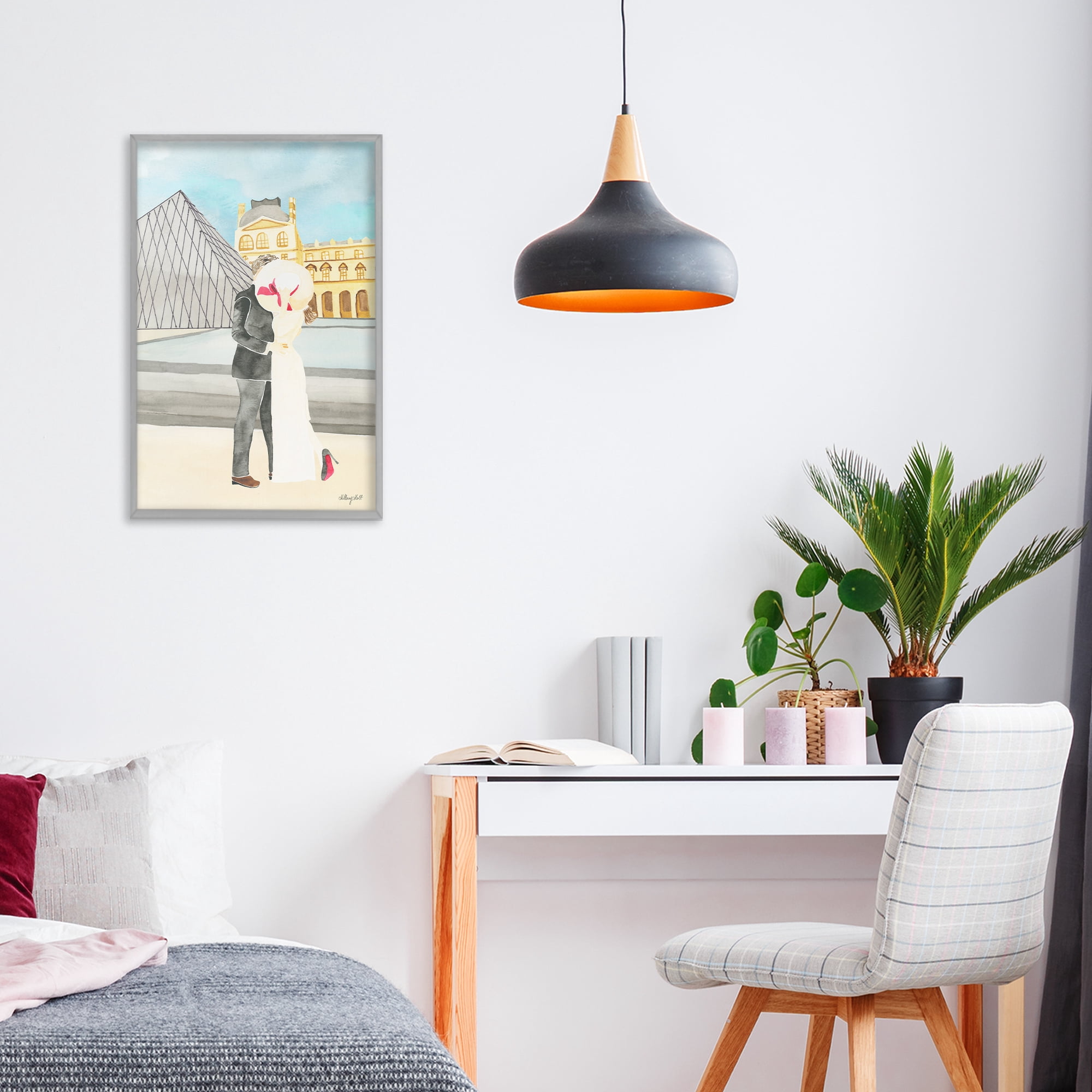 Stupell Industries Couple Embrace At The Louvre Gray Framed Giclee Art, design by Hillary Holt