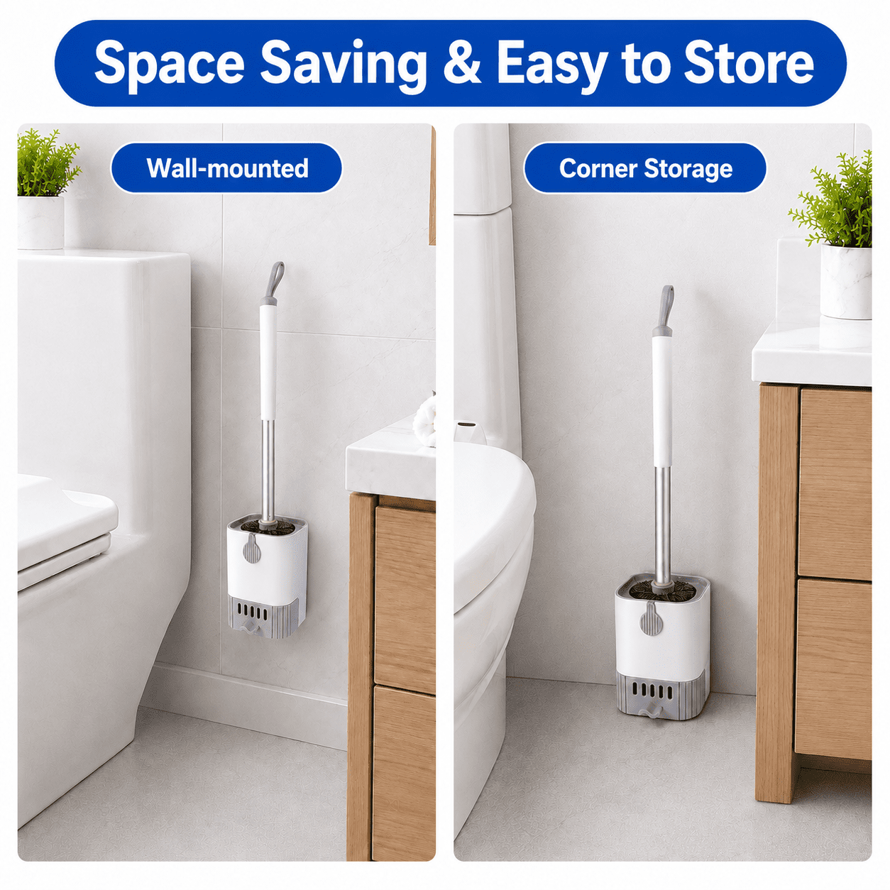 ITTAHO 16" Toilet Bowl Brush with Holder for Bathroom Cleaning, Anti-drip Wall-mounted Toilet Scrubber for RVs, White