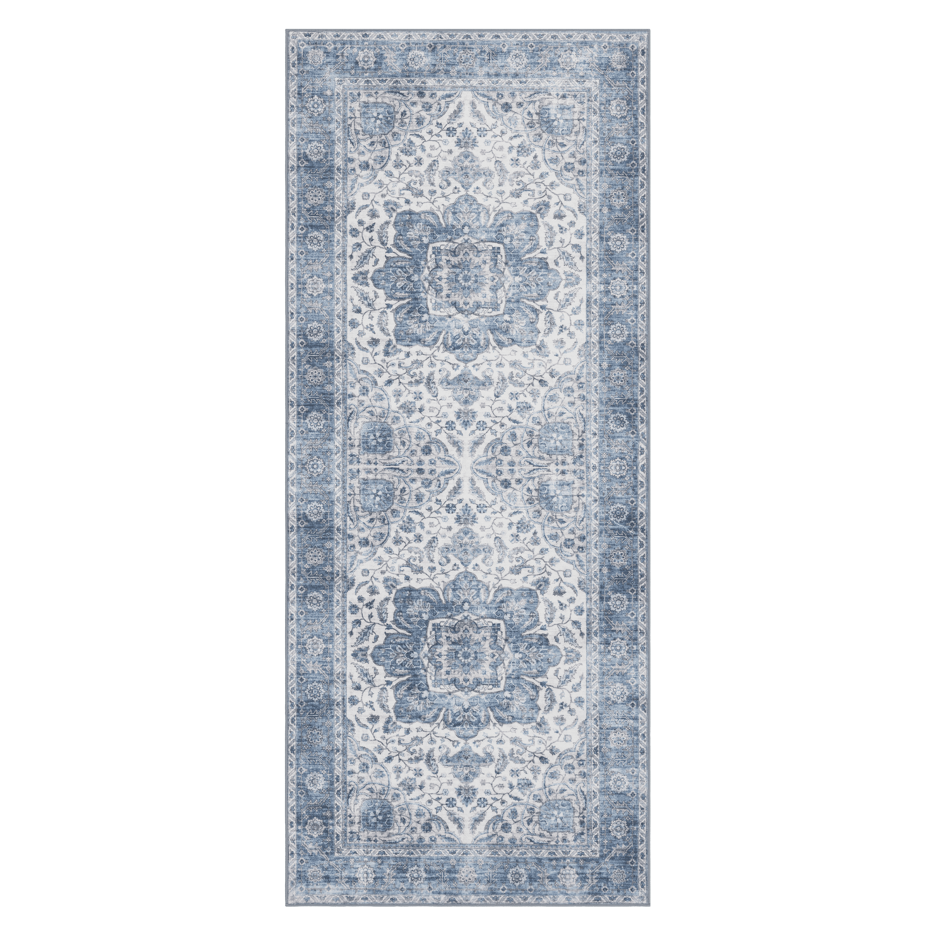 ReaLife Machine Washable Rug - Stain Resistant, Non-Shed - Eco-Friendly, Padded, Family & Pet Friendly - Made from Premium Recycled Fibers - Vintage Bohemian Medallion - Blue Ivory, 2'6" x 6'