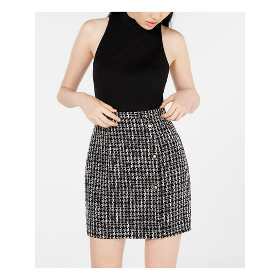 CITY STUDIO Womens Black Textured Zippered Check Sleeveless Mock Mini Cocktail Sheath Dress 1