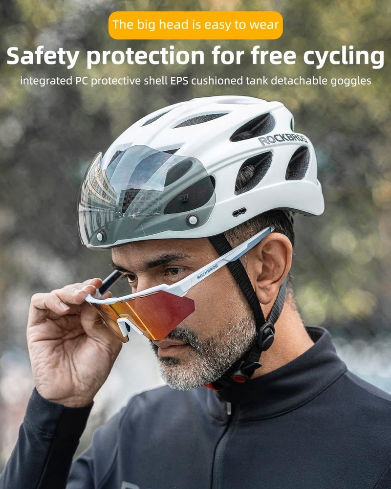 ROCKBROS Cycling Safe Helmet 58-65CM Detachable Goggles Solid & Comfortable