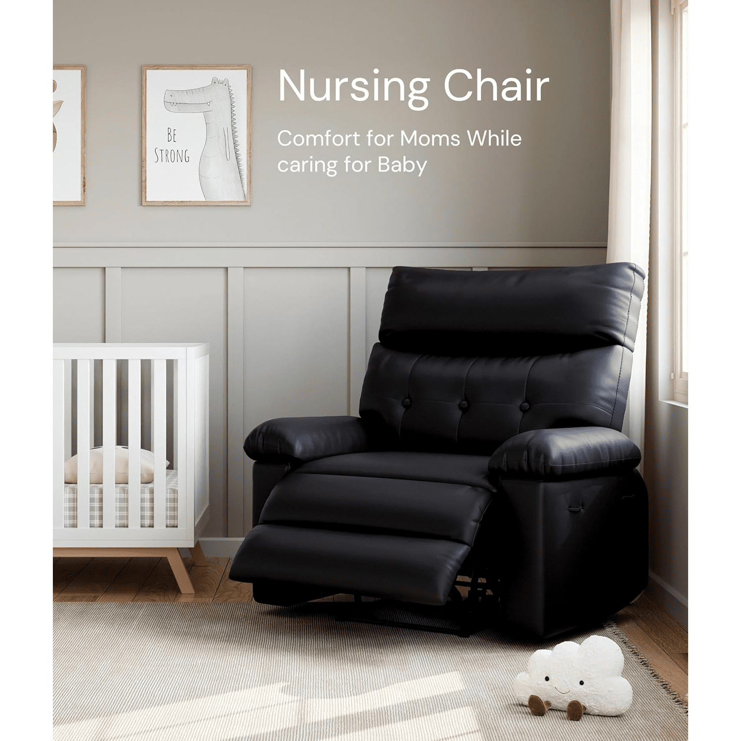 Oversized Manual Recliner Chairs for Adults, PU Leather Small Recliner Chair with 90° - 150° Adjustable Back,Lazy Boy Single Sofa Chairs for Small Space