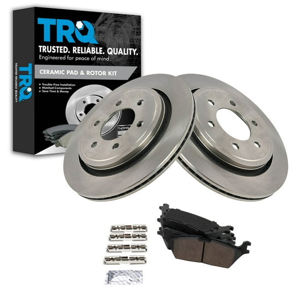 TRQ Rear Brake Pad & Rotor Kit Brake Pads Brake Rotor Ceramic Fits Select 2015-2017 Ford F-150
