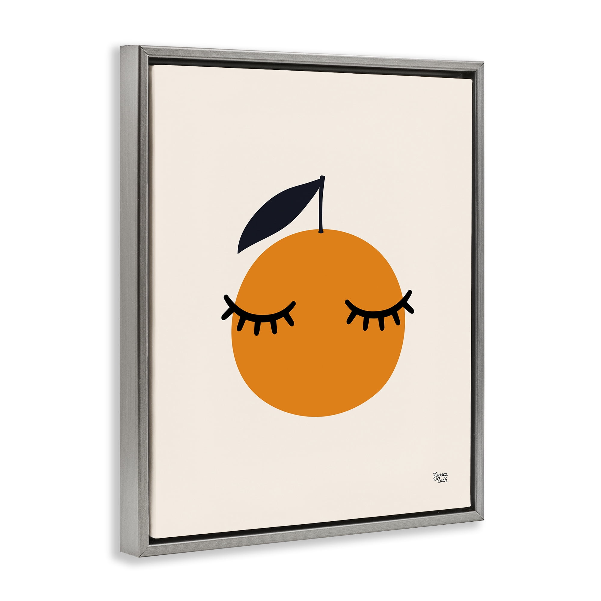 Stupell Industries Orange with Eyelashes Food & Beverage Painting Gray Floater Framed Canvas Art Print Wall Art, 25 x 31