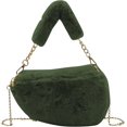thumbnail image 5 of Bolso de hombro mullido para mujer, bolso cruzado de piel sintética para niñas, bolso de mano, bolso para las axilas, bolso con correas de cadena, verde, 5 of 5