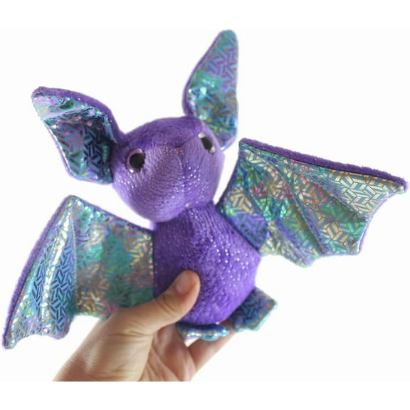 1 PURPLE Cute Bat Plush Large Iridescent Stuffed Animals- Adorable Shiny and Colorful Plushie Halloween Stuffie Plushy Cuddly Toy