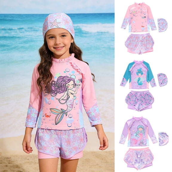 SHenli Girls Swimsuits Size 10-12 Ribbed Bikini Sets for Girls Drawstring Tankini with Shorts 3-Piece Cute Ruffle Girls Bathing Suit