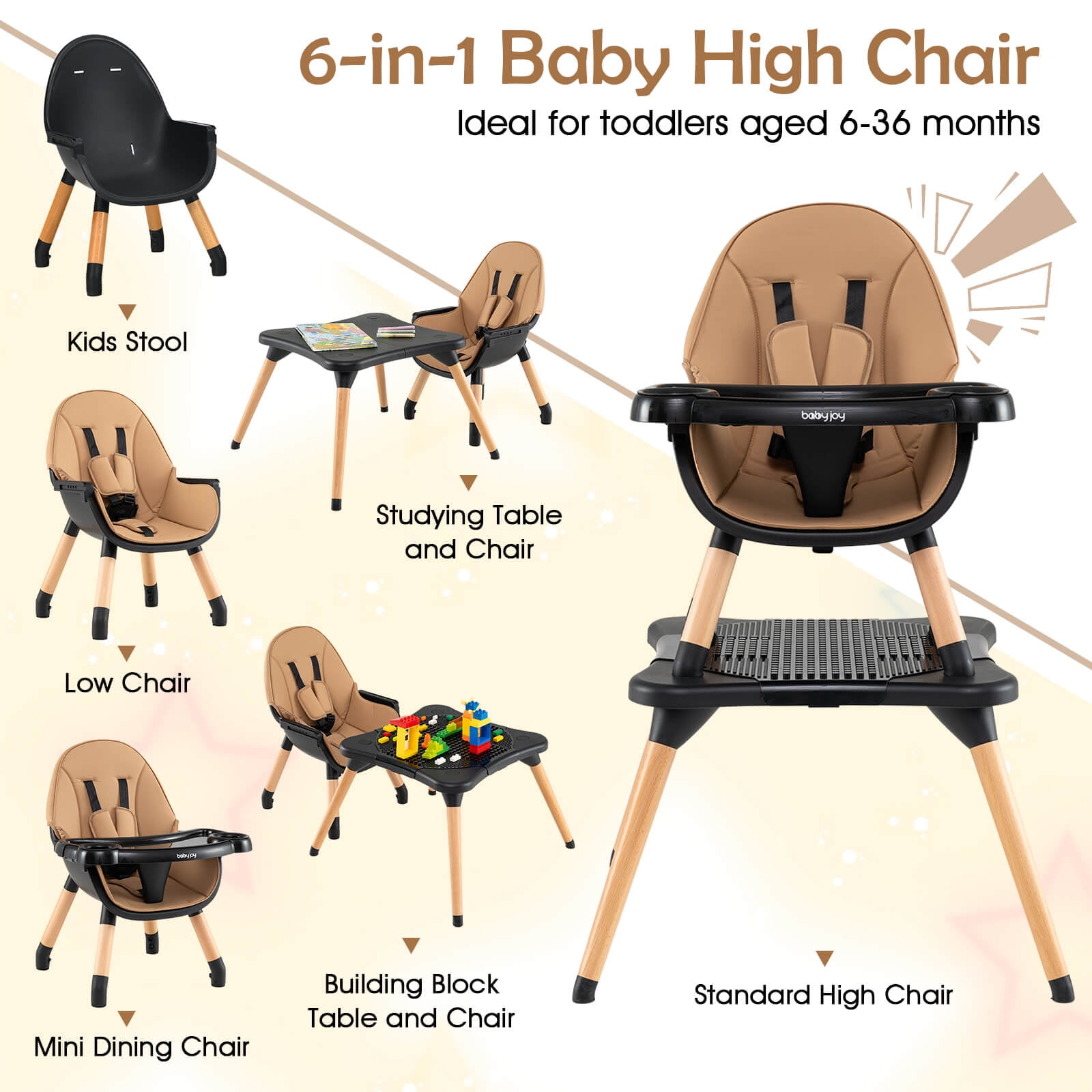Costway 6-in-1 Convertible Table Chair Set for Babies & Toddlers with Building Block Table Coffee