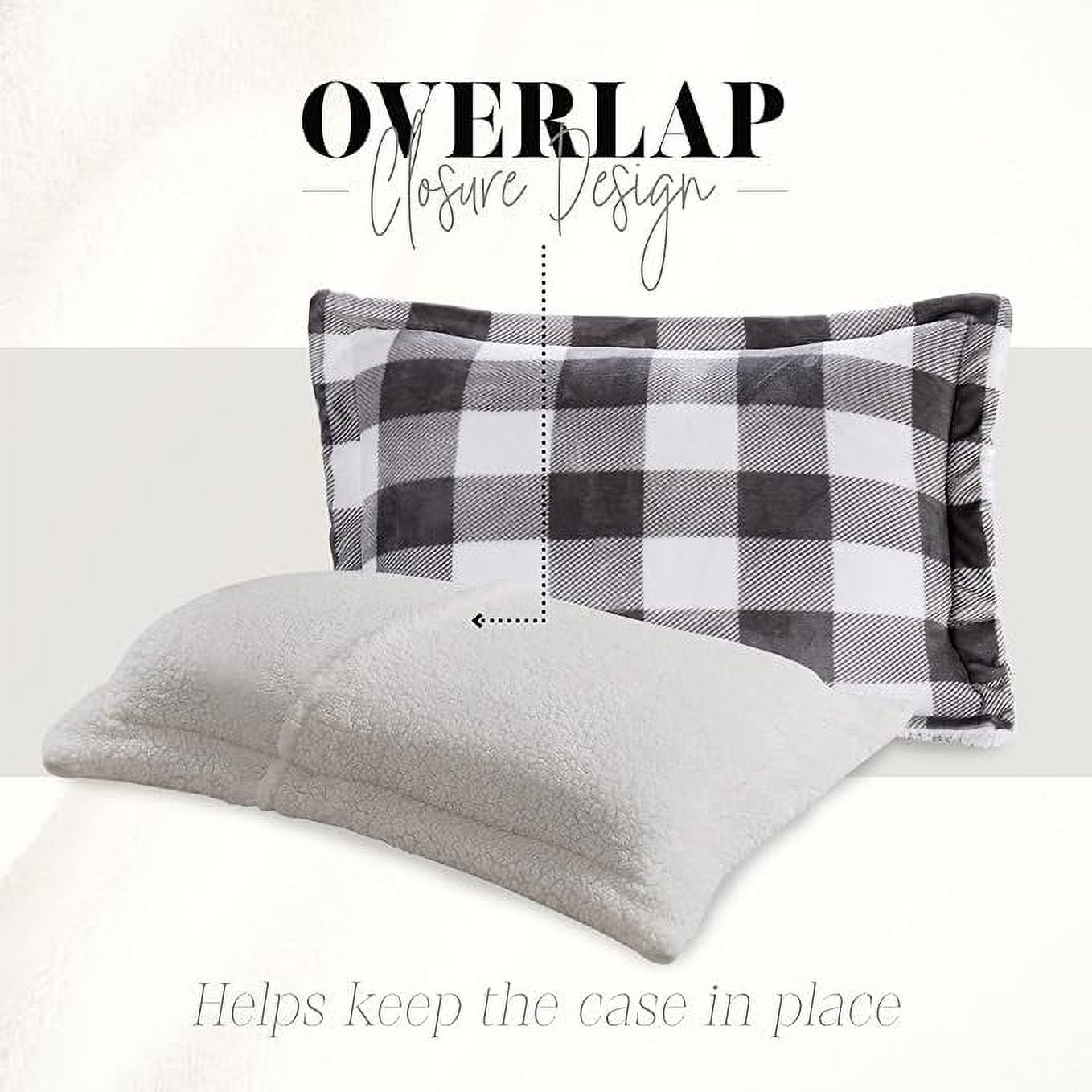 Elegant Comfort 3-Piece Buffalo Lodge-Plaid Comforter Set, Luxurious, Heavyweight, All Season, Micromink Sherpa-Backing Reversible Micro-Suede, Soft and Plush, Queen, Gray/White