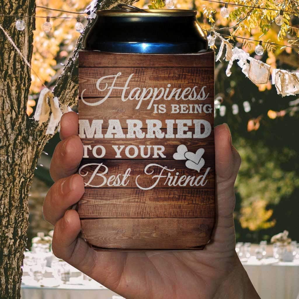 Happiness is Being Married to Your Best Friend Wedding Can Sleeve Coolers, Beverage Coolers, Set of 12