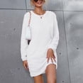 thumbnail image 2 of Robes Automne Hiver pour Femmes Col Rond Couleur Unie Manches Longues Robe Chandail Décontractée Ample Douce Mini Robe, 2 of 6