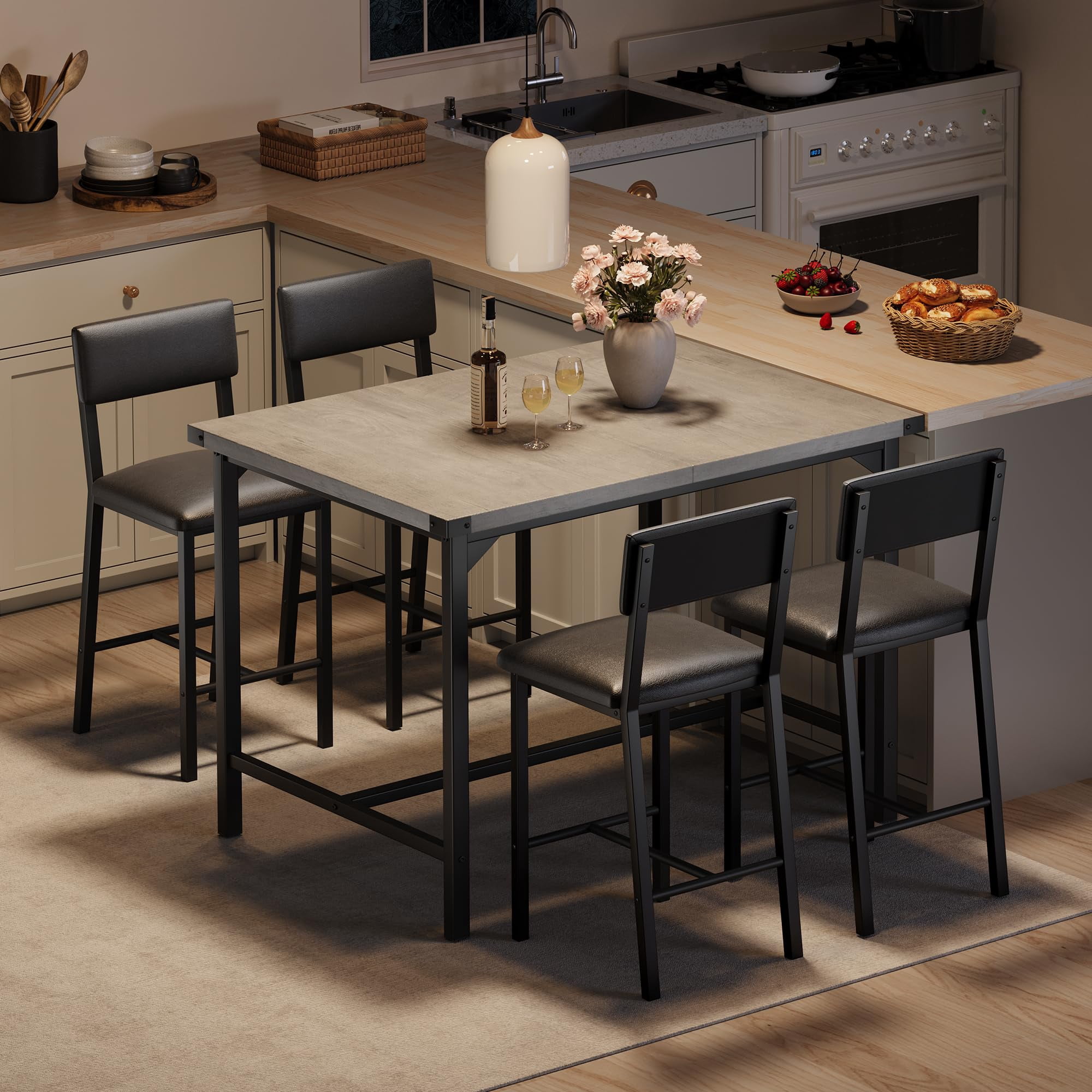 Yeshouse Dining Table Set for 4, Footrest, Corner Protector & Upholstered Stools