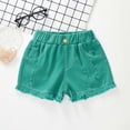 thumbnail image 2 of WAYUTE Girls Shorts Kids Distressed Denim Shorts Elastic Waist Hem Ripped Jean Shorts with Pockets for Summer Daily Wear Casual Outdoor,Green, 2 of 4