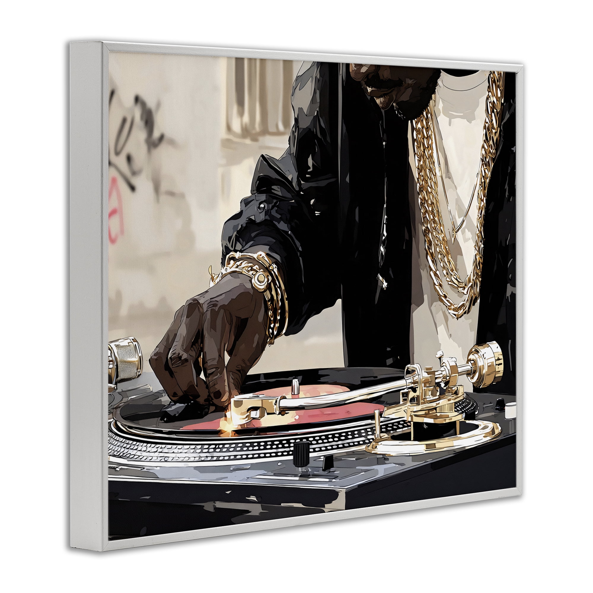 Stupell Industries Golden Touch on DJ's Turntable White Framed Giclee Art, design by Franklyn Gregory