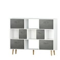 thumbnail image 6 of Imerelez 4-Tier Wooden Bookcase, 6 Non-woven Drawer & 6 Cube Storage Organizer Bookshelves, Bookcases with Solid Wood Legs, Free Standing Book Shelf for Home Office, Living Room, White, 6 of 6