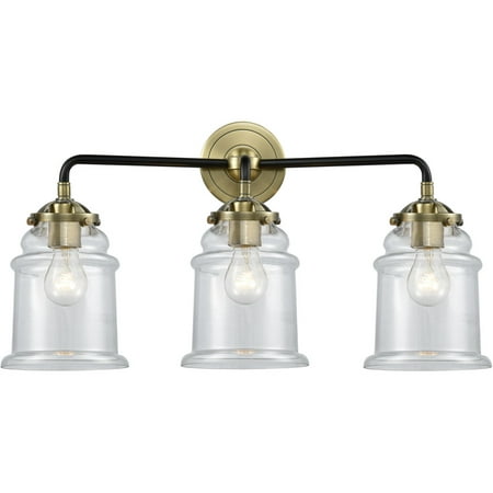 

Black Antique Brass Tone Bathroom Vanity 24 Wide Clear Glass Steel/Cast Brass Medium Base 3 Light Fixture