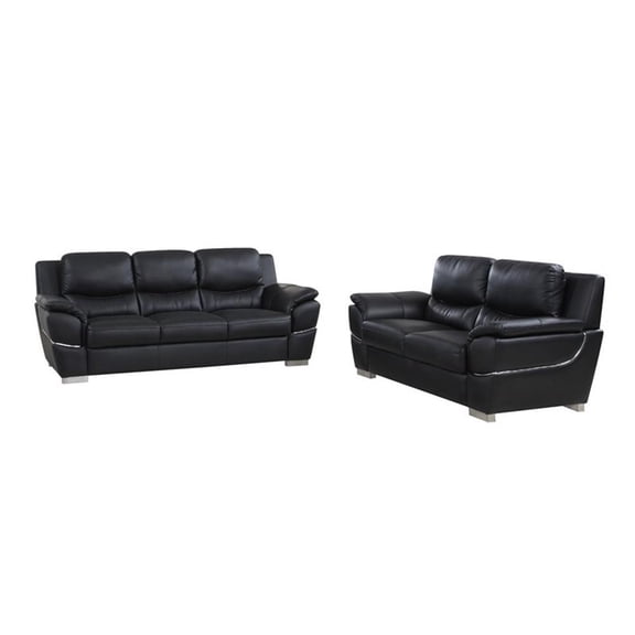 Titan Furnishings Modern Leather Upholstered Sofa & Loveseat Set in Black