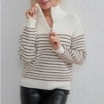 thumbnail image 3 of Chandail à Col Roulé Rayé Manches Longues Fermeture Éclair pour Femmes Automne Hiver Décontracté Chaud Doux Mode, 3 of 3