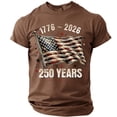 thumbnail image 2 of USA 250th Anniversary T-Shirt for Men 1776-2026 Patriotic Graphic Tee Vintage Waving Flag Crew Neck Short Sleeve Casual Cotton Blend Top Brown XL, 2 of 4