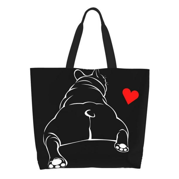 Fotbe Animal Bulldog Bolsa Tote Estética de Lona con Estampado para Mujer - Bolsa Reutilizable de Hombro Casual para Vacaciones, Compras, Trabajo y Gimnasio