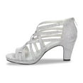 thumbnail image 3 of XYD Women Fashion Round Open Toe Block Low Heel Pumps Ballroom Strappy Sandals Back Zip Dance Party Dress Shoes Size 7 Silver, 3 of 5