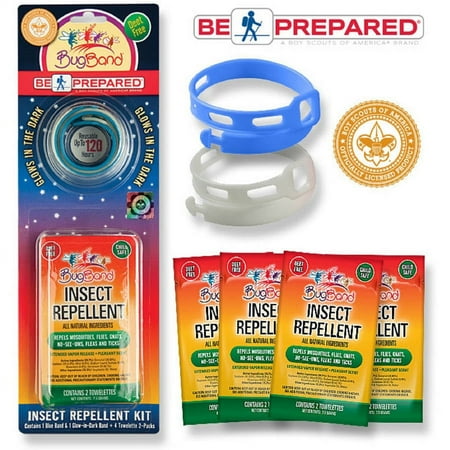 BugBand Be Prepared Combo-Blue/Glow Wristband 2PkTowelettes