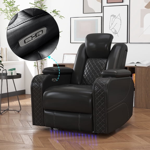 Bonzy Home Electric Power Recliner Chair, Adjustable Headrest, USB Ports, Cup Holders, Hidden Storage, Home Theater Seating