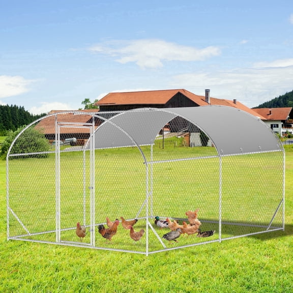 Howsvn 9 x 13 ft Metal Chicken Coop, Walk-in Poultry Pen with Waterproof Cover & Lock, Dome Roof Large Outdoor Chicken House for Yard Farm Backyard