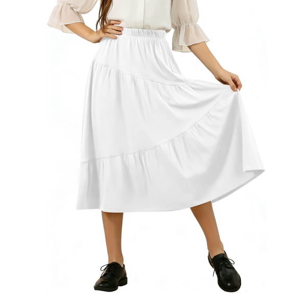 CYRBOKO Kids Flowy Skirts for Girls, Loose Casual Summer/Spring Elastic Waist Casual Skirts White Size 10-11 T
