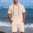 thumbnail image 2 of Linen Outfits for Men 2 Piece Outfits Big and Tall Short Sleeve Button Down Hoodies & Elastic Waist Shorts with Pockets Sets Casual Tracksuits Loungewear 2026 Summer Vacation Outfits, 2 of 9