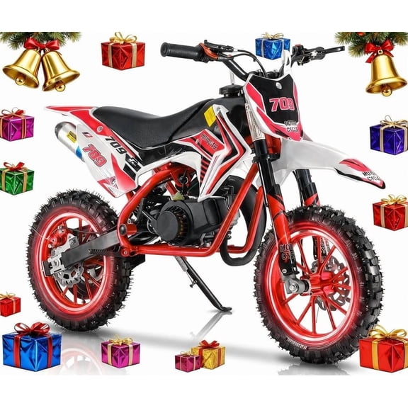 Mohsoe 49cc 2-Stroke Mini Motocross Bike, Hand-Pull Start with Infinitely Variable Gear, 10 Inch Off-Road Tires, Front Rear Disc Brakes, 30KM/H Max Speed, 150kg Load, 47 x 28 x 26 Inch