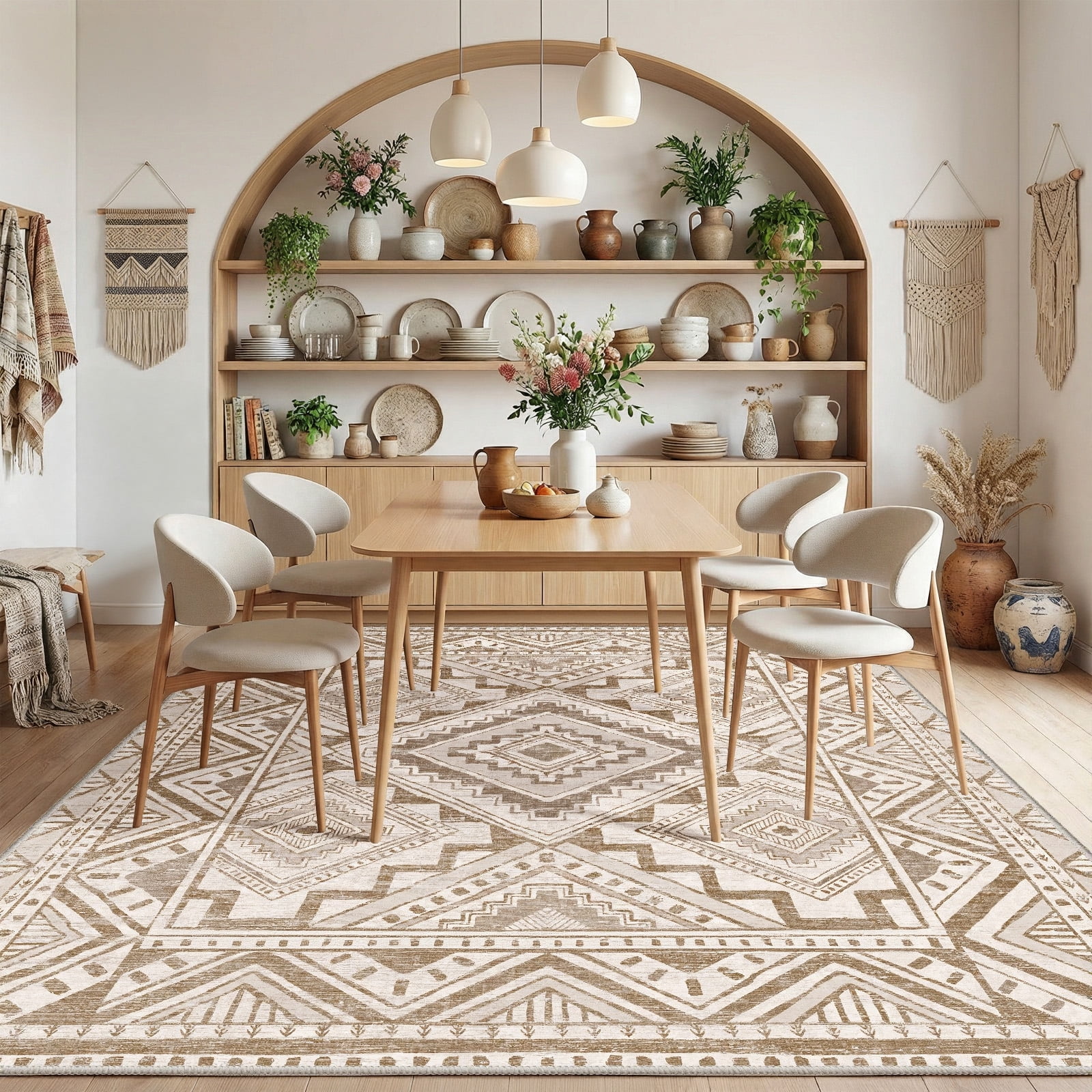 CHITOOMA 8'x10' Area Rugs for Living Room, Washable Boho Moroccan Rug Soft Vintage Distressed Geometric Tribal Area Rug for Bedroom Dining Room Office with Non-Slip Backing, Stain Resistant Non-Shed