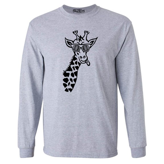 Shop4Ever Men's Cool Giraffe Cute Animal  Long Sleeve Shirt Large Sports Grey