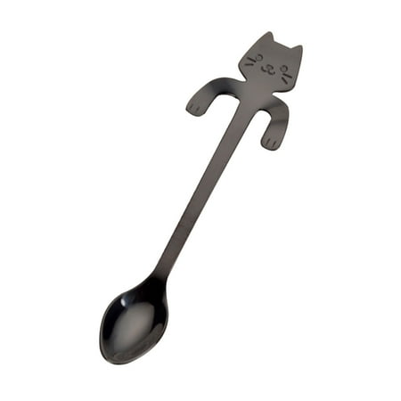 

Farfi Stainless Steel Cute Cat Hanging Cup Design Coffee Drink Spoon Kitchen Tableware (Black)