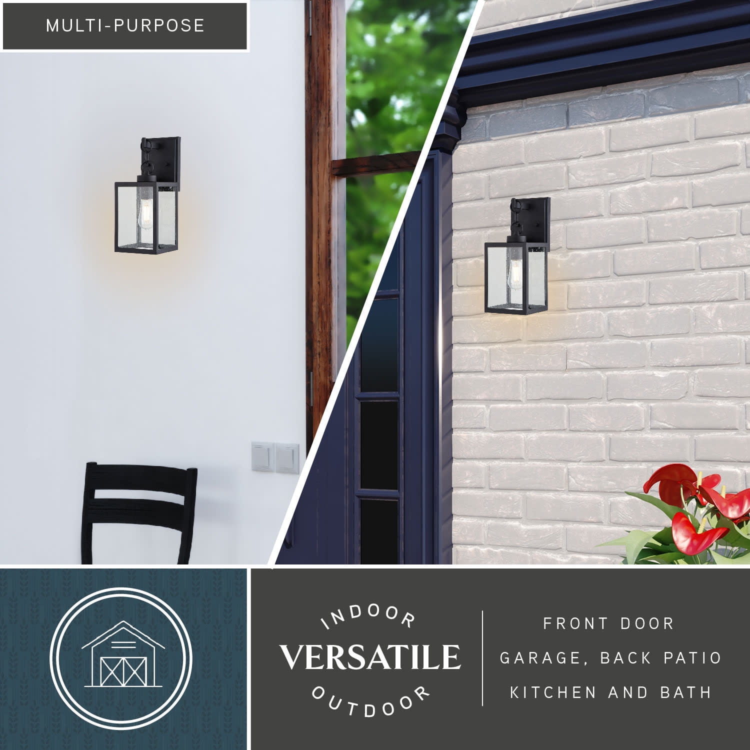 Berkley Metal 1 Light Textured Black Transitional Outdoor Wall Lantern Clear Glass