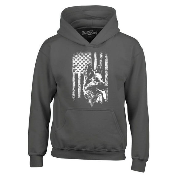Shop4Ever Men's German Shepherd American Flag Hooded Sweatshirt Hoodie XX-Large Charcoal
