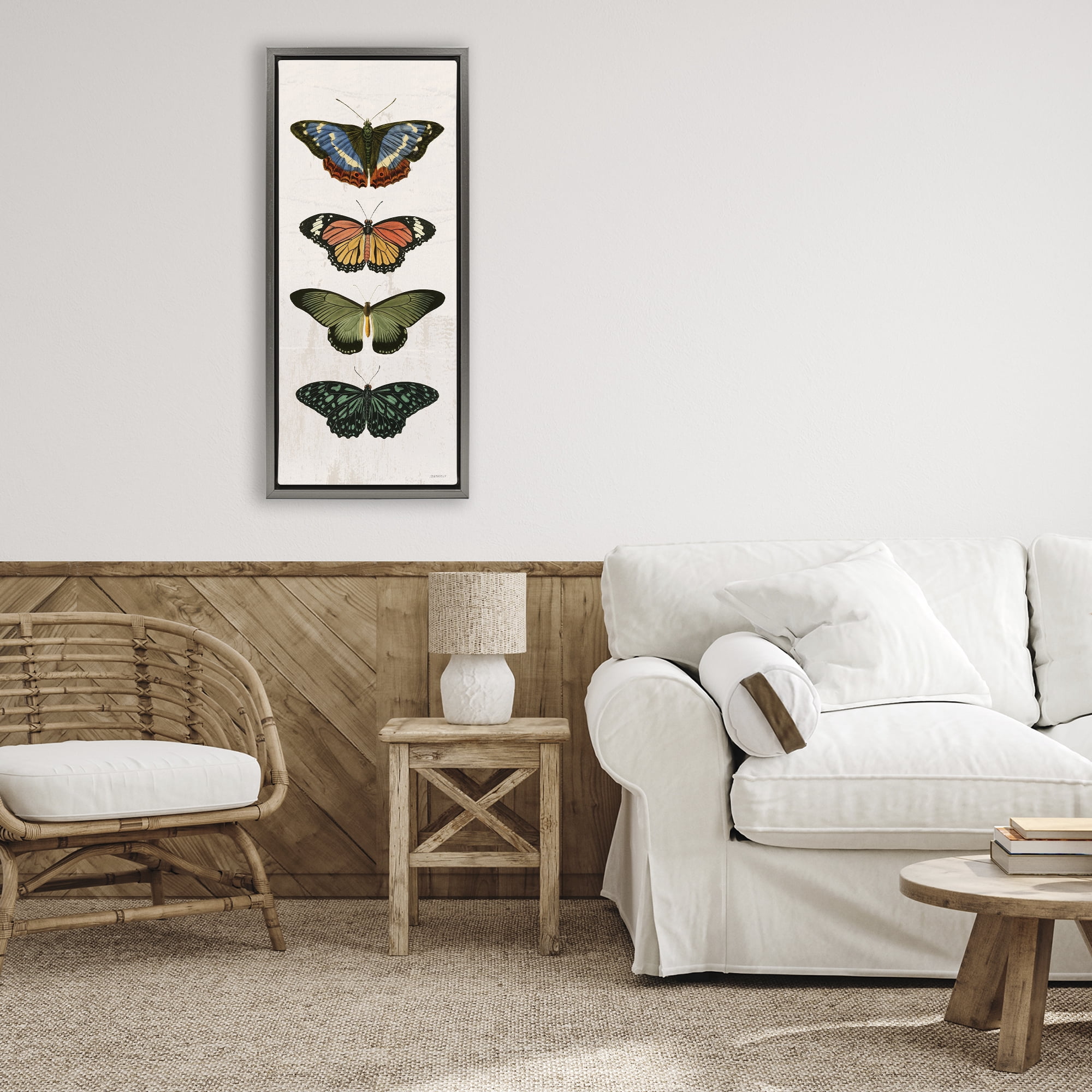 Stupell Industries Butterfly Lineup Vintage Gray Framed Floater Canvas Wall Art, design by Dan Meneely