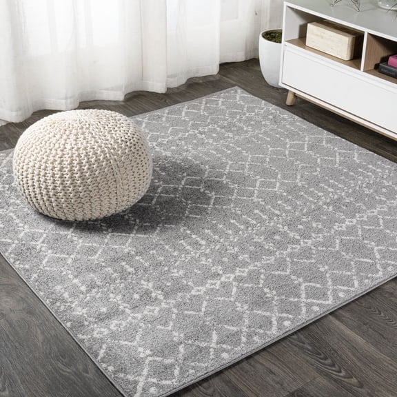 JONATHAN Y MOROCCAN HYPE 8' Square Area Rug, Boho Vintage Diamond - Gray/Ivory, MOH101C-8SQ